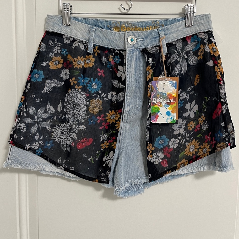 NWT - Desigual Women’s Denim Short with Floral Skirt - US Size 4